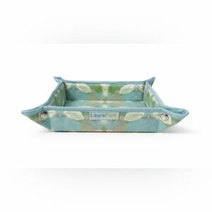 Laura Park Fabric Catchall Tray Blue Green Floral Snap Corner Organizer